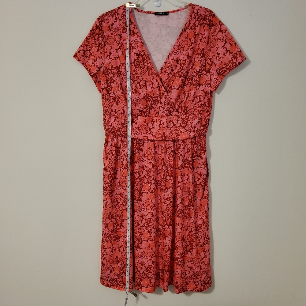 Ouges Stretch Pink/Burgundy/Orange Floral Surplic… - image 2